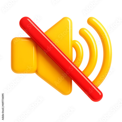 Yellow speaker icon with red mute symbol isolated on transparent background