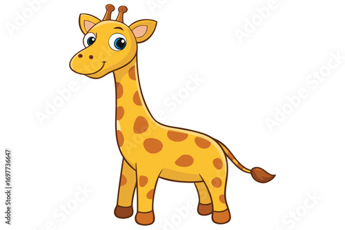 Cartoon Giraffe with Joyful Expression on White Background