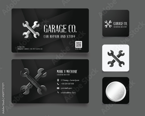 car service mechanic logo and business card