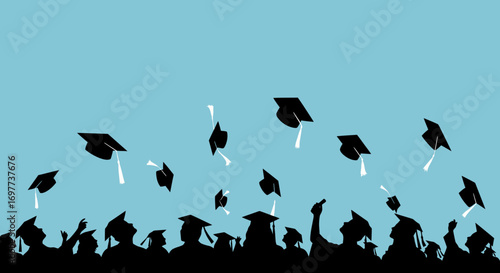 Graduation Success: Silhouetted Students Celebrate with Tossing Caps