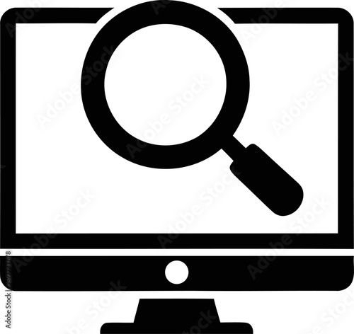 Computer screen magnifying glass search icon
