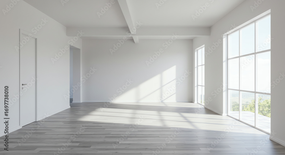 Fototapeta premium Empty room interior with bright natural light