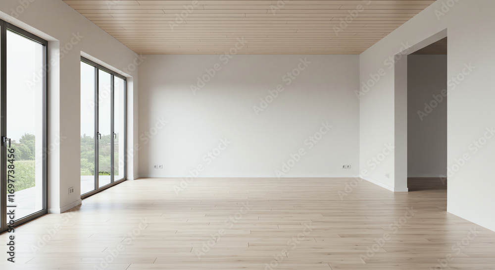Obraz premium Empty room interior with wooden floor and ceiling