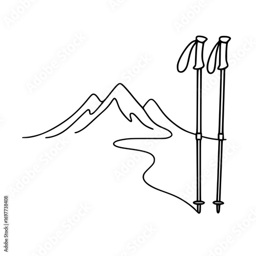 minimalist drawing of mountains and a hiking stick