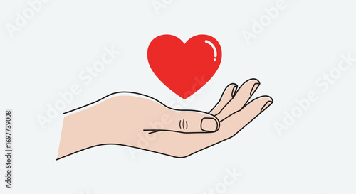 Hand Holding Red Heart Shape. Symbol Of Love and Care