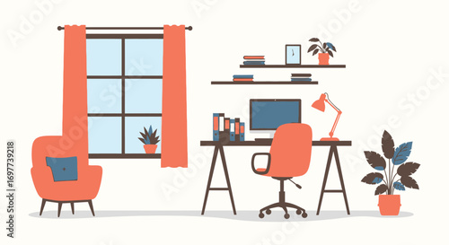 Cozy office workspace with plant and modern decor illustration