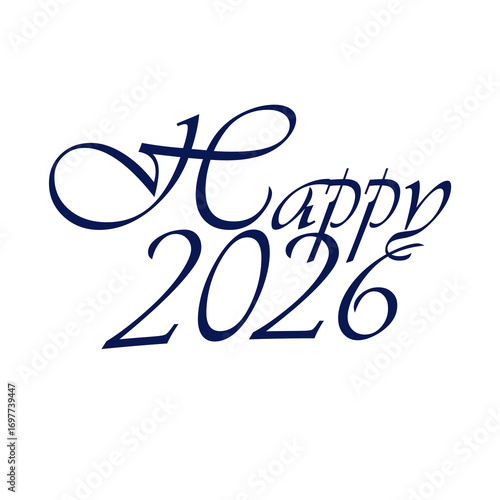 Elegant happy 2026 new year wishes in dark blue cursive against