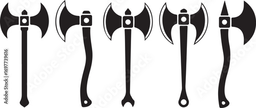 Battle Axe Collection Vector Illustration Set for Medieval Weaponry and Warrior Designs