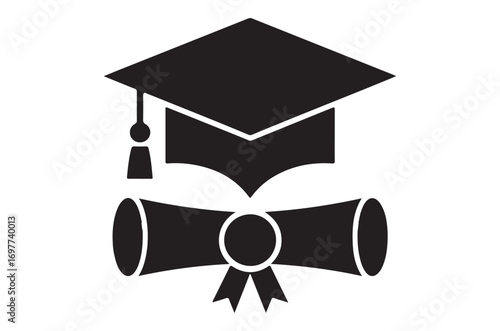 Graduation hat cap icon, Academic cap silhouette. Student hat vector illustration