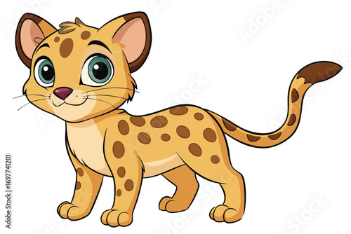 Cartoon Leopard Illustration, Spotted Feline on White Background
