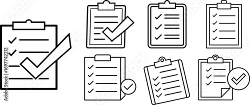 set of Clipboard with checklist ticked Vector illustration.