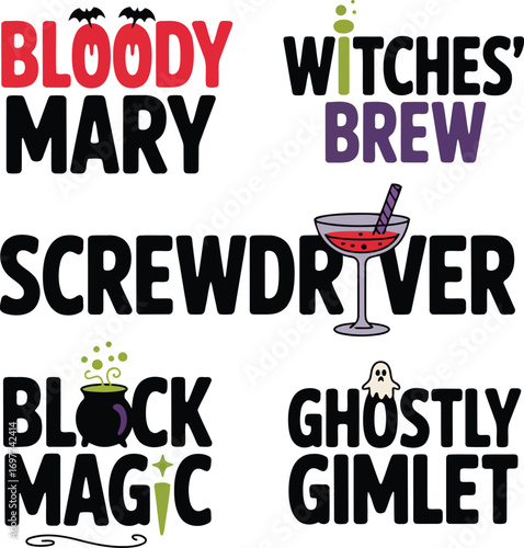 Bloody Mary Witches Brew Screwdriver Black Magic Ghostly Gimlet halloween spooky