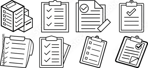 Clipboard set with checklist ticked  Vector illustration.