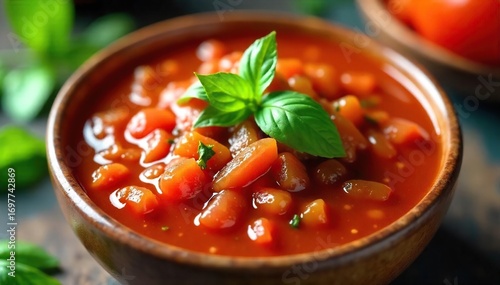 Close-up of vibrant, chunky salsa tomato sauce, brimming with fresh herbs and spices Perfect for dipping, topping tacos, or adding to your favorite dishes , culinary, salsa, flavor