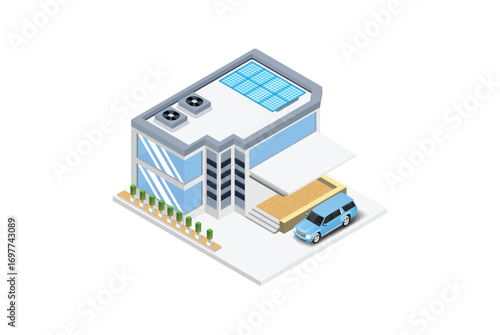 Modern Luxury Isometric Green Eco Friendly House With Solar Panel, Suitable for Diagrams, Infographics, Illustration, And Other Graphic Related Assets