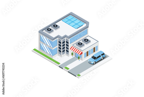 Modern Luxury Isometric Green Eco Friendly House With Solar Panel, Suitable for Diagrams, Infographics, Illustration, And Other Graphic Related Assets