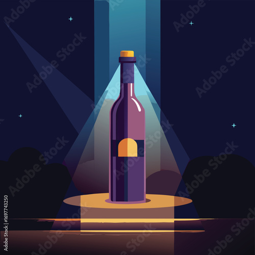 illustration of a bottle of champagne on the night