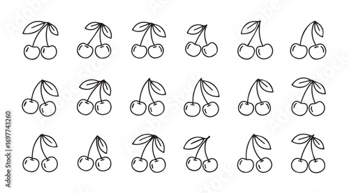 Collection of hand drawn cherry silhouettes in a grid pattern