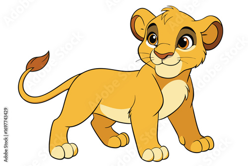 Cartoon Lion Cub With Amber Eyes On White Background