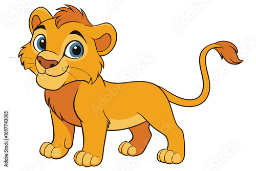 Cartoon Lion Cub With Golden Fur and Expressive Blue Eyes