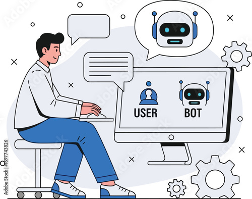 Person interacting with AI chatbot on computer screen, illustrating digital communication and technology