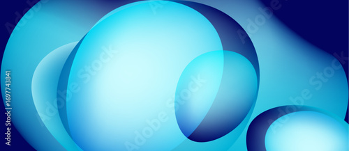 Abstract composition featuring overlapping blue spheres. Smooth gradients create depth, suggesting fluid motion, modern design.