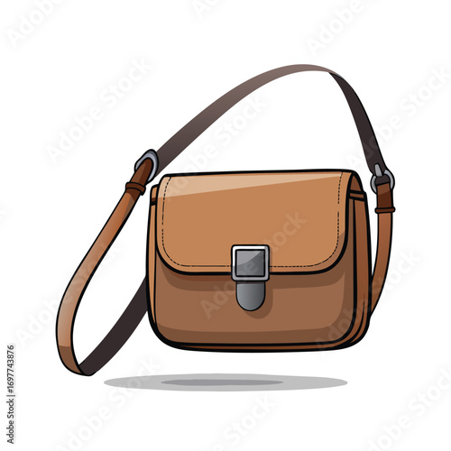 Elegant Brown Leather Crossbody Bag Vector Illustration for Women Fashion Accessories