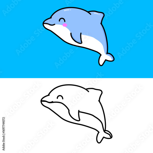 Vector of a cute pair of dolphins in color and outline in EPS format