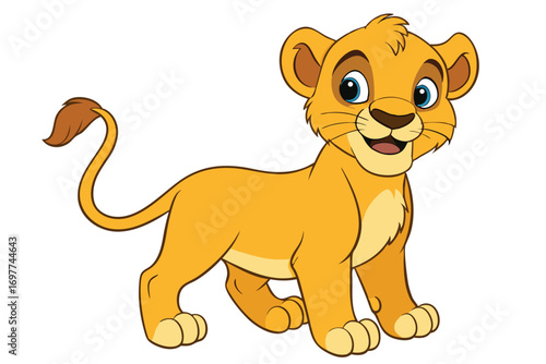 Cartoon Lion Cub with Playful Expression on White Background