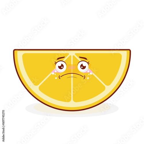 Slice lemon crying face cartoon cute