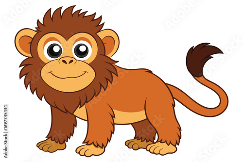 Cartoon of a cute brown smiling monkey on a white background