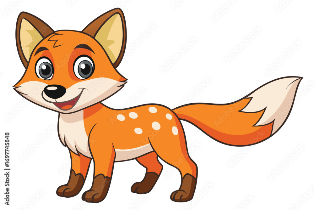 Obraz premium Cartoon Orange Fox on White Background Animated Animal