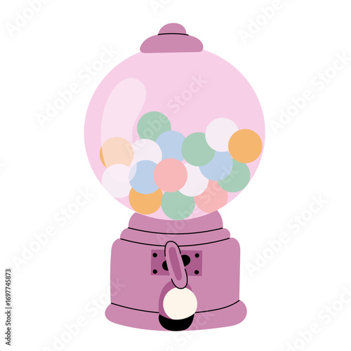 A round gumball machine filled with colorful gum balls.Retro round gumball machine packed with bright, multicolored gum balls, symbolizing fun, childhood nostalgia, sweetness, and vintage candy shops.