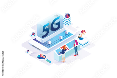 Modern isometric 5g Internet speed technology. online based vector illustration Suitable for Diagrams, Infographics, Game Asset, And Other Graphic Related Assets