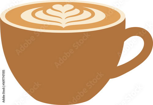 Simple Flat Style Coffee Cup with Latte Art Beverage Icon