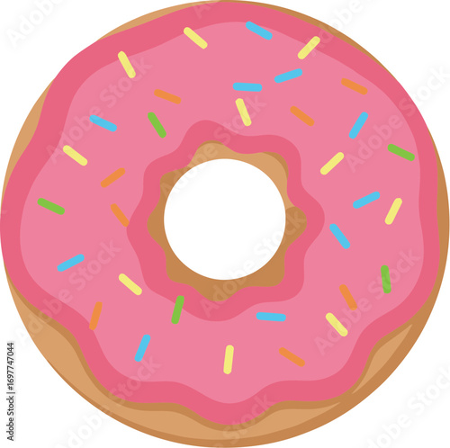 Flat Style Detailed Donut with Pink Icing and Sprinkles Food Illustration