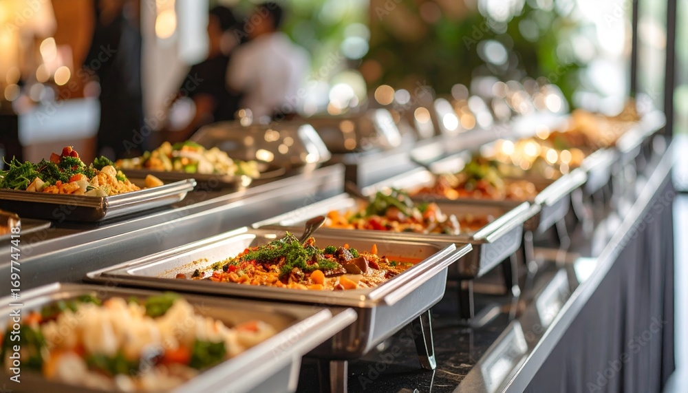 Obraz premium Buffet food selection displayed in luxury hotel catering kit
