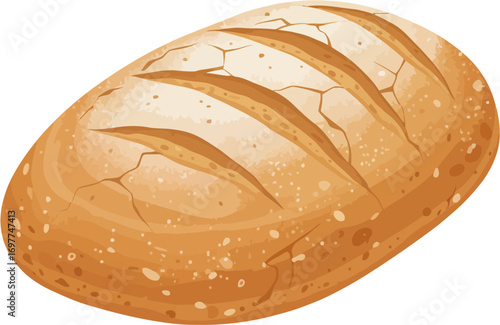 Realistic Digital Painting of Artisan Sourdough Bread Loaf on White