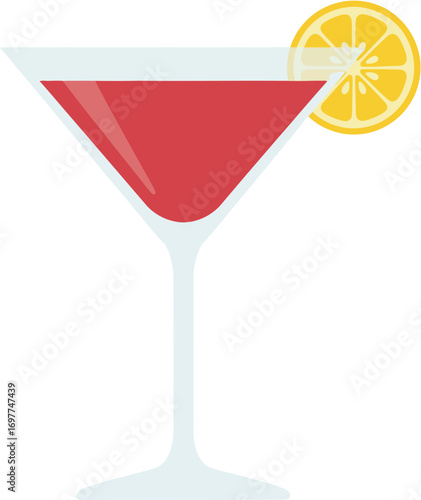 Flat Design Cocktail with Slice of Lemon Illustration on White Background
