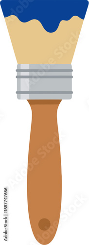 Flat Style Paintbrush with Blue Paint Detail Decoration Icon