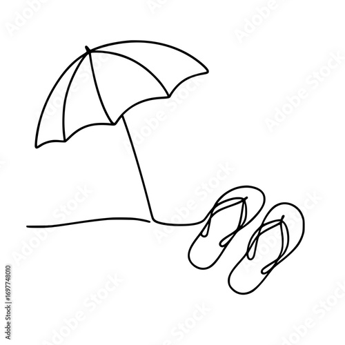 minimalist drawing of a beach umbrella and flip-flops