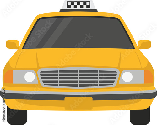 Flat Front View Yellow Cab Urban Transportation Vehicle Illustration