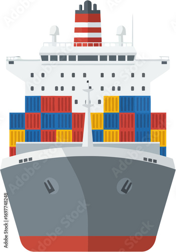 Flat Design Container Cargo Ship Illustration, Shipping Transportation and Logistics