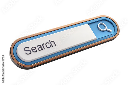 Realistic 3d search bar icon with magnifying glass button for web and app design