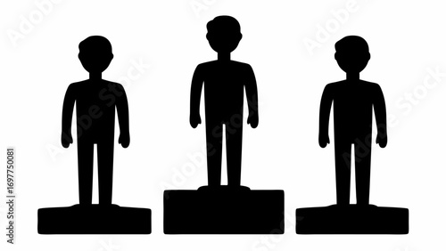 Three silhouettes of people standing on podiums representing first second and third place winners | editable eps vectors
