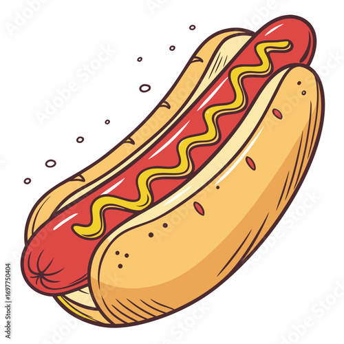 Juicy hot dog with mustard dripping creates a delicious and tempting visual for food lovers.