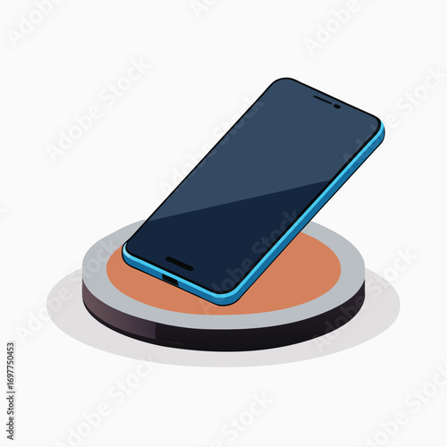 vector illustration of a mobile phone wireless charging plate with smartphone mockup