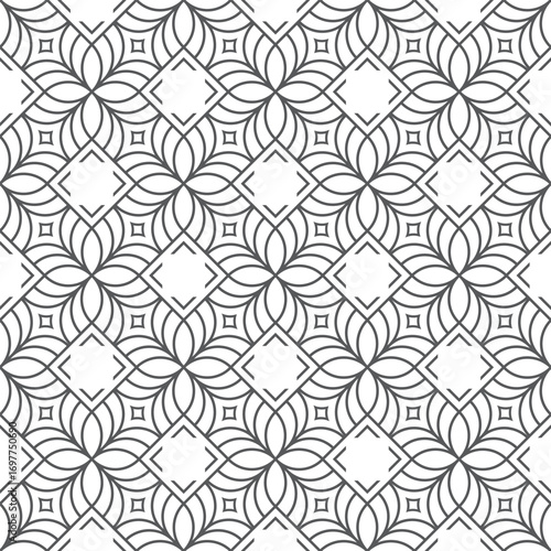 Seamless geometric pattern with repeating flowers. Minimalistic abstract design for wallpaper, textile, fabric and packaging.