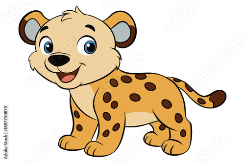 Cartoon Spotted Cub with Blue Eyes on White Background Adorable Animal Art