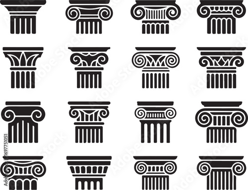 Ionic Order Column Capital Vector Set for Architectural Design and Historical Style